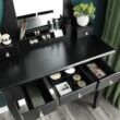 Modern fésülködő asztal készlet keret nélküli nagy tükörrel, Fekete