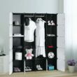 Kép 3/8 - Gardrób szekrény 2 ruhasínnel, moduláris kombinált szekrénnyel, 143 x 36 x 178 cm, fekete