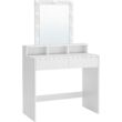 Kép 1/9 - VASAGLE Fésülködőasztal tükörrel és izzókkal, 80 x 145 x 40 cm, fehér