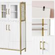 Modern tálalószekrény, szekrény, fehér és arany