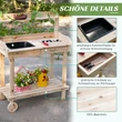 Ültetőasztal fiókkal, 2 szintes kertészasztal mosdókagylóval és kerekekkel 92x45x119 cm