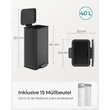 Konyhai szemetes 40L, nagy pedálos kuka fedéllel, 15 szemeteszsák mellékelve, fekete