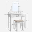 Fésülködő asztal készlet keret nélküli tükörrel 80 x 40 x 137,5 cm, fehér OUTLET