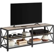 TV szekreny, TV-asztal polcokkal, acélkerettel, 140 x 52 x 39 cm, greige és fekete