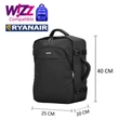 BONTOUR AIR Utazó Hátizsák, WizzAir/Ryanair méretű 40x20x25cm , Fekete Színben