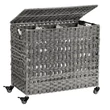 Szennyeskosár, rattan stílusú szennyestartó, 3 külön rekesszel, szürke