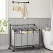 Szennyeskosár görgőkkel 4 x 35L, 4 kivehető táskával, szürke