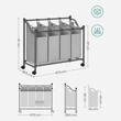 Szennyeskosár görgőkkel 4 x 35L, 4 kivehető táskával, szürke