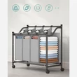 Szennyeskosár görgőkkel 4 x 35L, 4 kivehető táskával, szürke