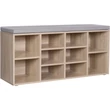 Cipőtároló pad 10 rekesszel, Cipőpad párnával 104 x 30 x 48 cm, tölgy színű
