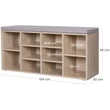 Cipőtároló pad 10 rekesszel, Cipőpad párnával 104 x 30 x 48 cm, tölgy színű