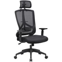 SONGMICS Irodai szék, ergonomikus szék, asztali szék ágyéki támogatással, dönthető mechanizmus, állítható kartámaszok és fejtámla, fekete OBN53BK
