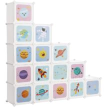SONGMICS 15 kockás gyerekszoba tároló, egymásba nyíló rendező szekrény gyerekeknek, 153 x 31 x 153 cm