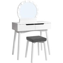 VASAGLE fésülködő asztal készlet tükörrel és izzókkal, pipereasztal 2 nagy csúszó fiókkal és párnázott székkel, fehér RDT11WL