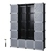 Gardrób szekrény 2 ruhasínnel, moduláris kombinált szekrénnyel, 143 x 36 x 178 cm, fekete