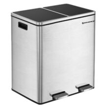 SONGMICS Double Recycle Pedal Bin, 2 x 30L Rubbish Trash Can with Dual Compartment, Fingerprint Proof Stainless Steel, Plastic Inner Buckets and Carry Handles LTB60NL
