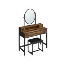 Fésülködőasztal ovális tükörrel, 90 x 148,4 x40 cm, rusztkus barna