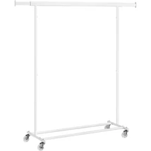 Ruhaáállvány, gurulós, ruháknak max teherbírás 90kg, fehér, 92-132 cm között állítható