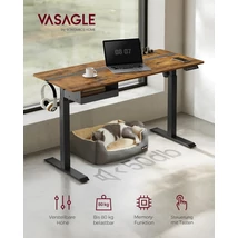Állítható magasságú elektromos íróasztal konnektorral és fiókkal, 140 x 60 cm barna-fekete