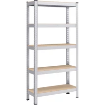 Ötszintes polcrendszer, acél polcrendszer tároláshoz, csavarmentes összeszerelés, teherbírás 650 kg, 30 x 75 x 150 cm, ezüst