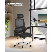irodai szék, ergonomikus, hálós szék deréktámasszal és állítható fejtámlával, fekete
