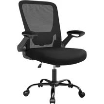 Irodai szék összecsukható karfákkal, ergonomikus számítógépes szék, fekete