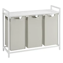 Szennyestartó, 3 rekeszes szennyeskosár fém kerettel, fehér-outlet
