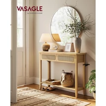 Konzol asztal 2 fiókkal, Boho stílusú keskeny asztal, tölgy bézs-outlet