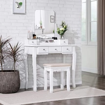 Fésülködő asztal készlet keret nélküli tükörrel 80 x 40 x 137,5 cm, fehér OUTLET