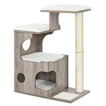 Modern 86 cm-es macskakaparó oszlop macskabarlanggal, szürke és fehér