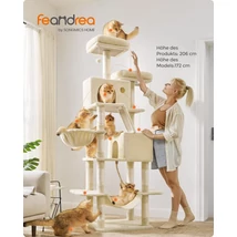Feandrea nagyméretű kaparófa, 206 cm magas, XXL macskafa, bézs színben