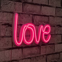 Műanyag LED-es fali dekoráció, Love - Pink