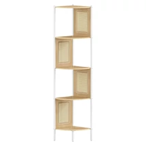 5 szintes sarokpolc, könyvespolc polirattan oldalakkal, 156x32x32 cm, tölgy bézs