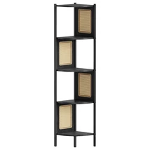 5 szintes sarokpolc, könyvespolc polirattan oldalakkal, 156x32x32 cm, ébenfekete