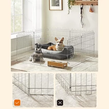 Kutya kennel, kutyaketrec, 61 cm magas, összecsukható kifutó 8 paneles, ezüst | FEANDREA