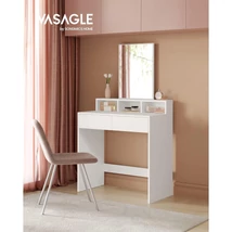 Fésülködőasztal nagy tükörrel, 2 fiókkal, modern kozmetikai asztal, fehér