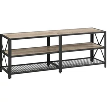 TV szekreny, TV-asztal polcokkal, acélkerettel, 140 x 52 x 39 cm, greige és fekete