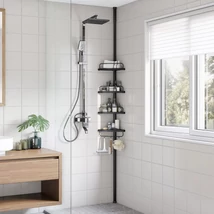 Zuhany sarokpolc, 4 szintes fürdőszobai zuhanypolc 85-305 cm, Fekete