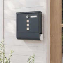 Postaláda újságtartóval, névtáblával 30,5x9,5x33 cm, antracitszürke
