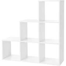 Könyvespolc, lépcsős polc 6 rekesszel, 97,5 x 97,5 x 29 cm