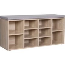 Cipőtároló pad 10 rekesszel, Cipőpad párnával 104 x 30 x 48 cm, tölgy színű