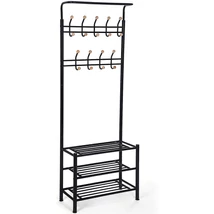 Bejárati Ruhafogas, Ruhaállvány cipőtárolóval 187cm, fekete