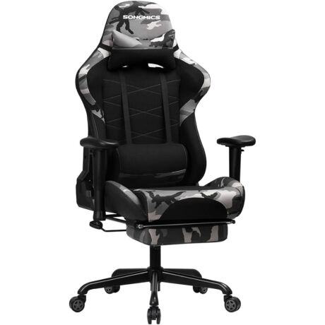 SONGMICS gamer szék, állítható magasságú versenyszék, íróasztali szék fejtámlával és deréktámasszal, 2D kartámaszok, dönthető mechanizmus, 135 fokos hátradőlésszög, műbőr, RCG52GYV1