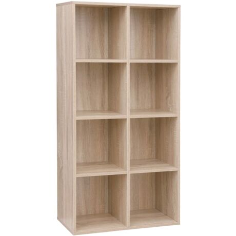 VASAGLE 8 rekeszes polc, fából készült könyvespolc, dekoratív polc, szabadon álló szekrény, irodai, otthoni, tölgyfa színű LBC24NL