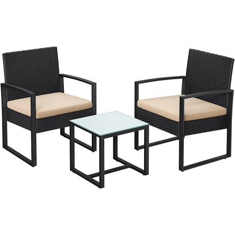 Kerti bútor garnitúra, 1 asztal és 2 db szék, fekete/bézs