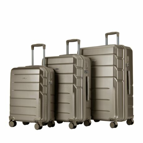 BONTOUR “SPINNER” 3 db-os Bőrönd Szett, Duplakerekes Gurulós bőrönd TSA zárral, Pezsgő
