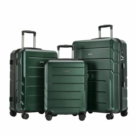 BONTOUR “SPINNER” 3 db-os Bőrönd Szett, Duplakerekes Gurulós bőrönd TSA zárral, Zöld
