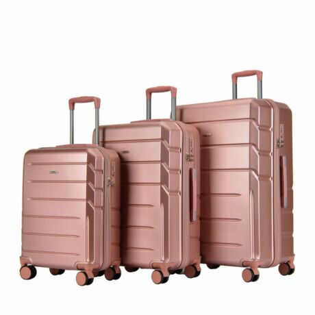 BONTOUR “SPINNER” 3 db-os Bőrönd Szett, Duplakerekes Gurulós bőrönd TSA zárral, RoseGold
