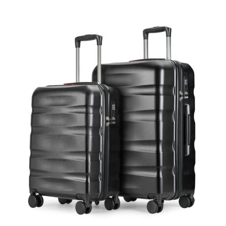 BONTOUR “Wave” 2 db-os Bőrönd Szett(S+M), Duplakerekes Gurulós bőrönd TSA zárral, Fekete