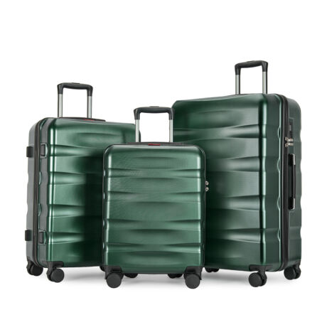 BONTOUR “Wave” 3 db-os Bőrönd Szett, Duplakerekes Gurulós bőrönd TSA zárral, Dzsungelzöld